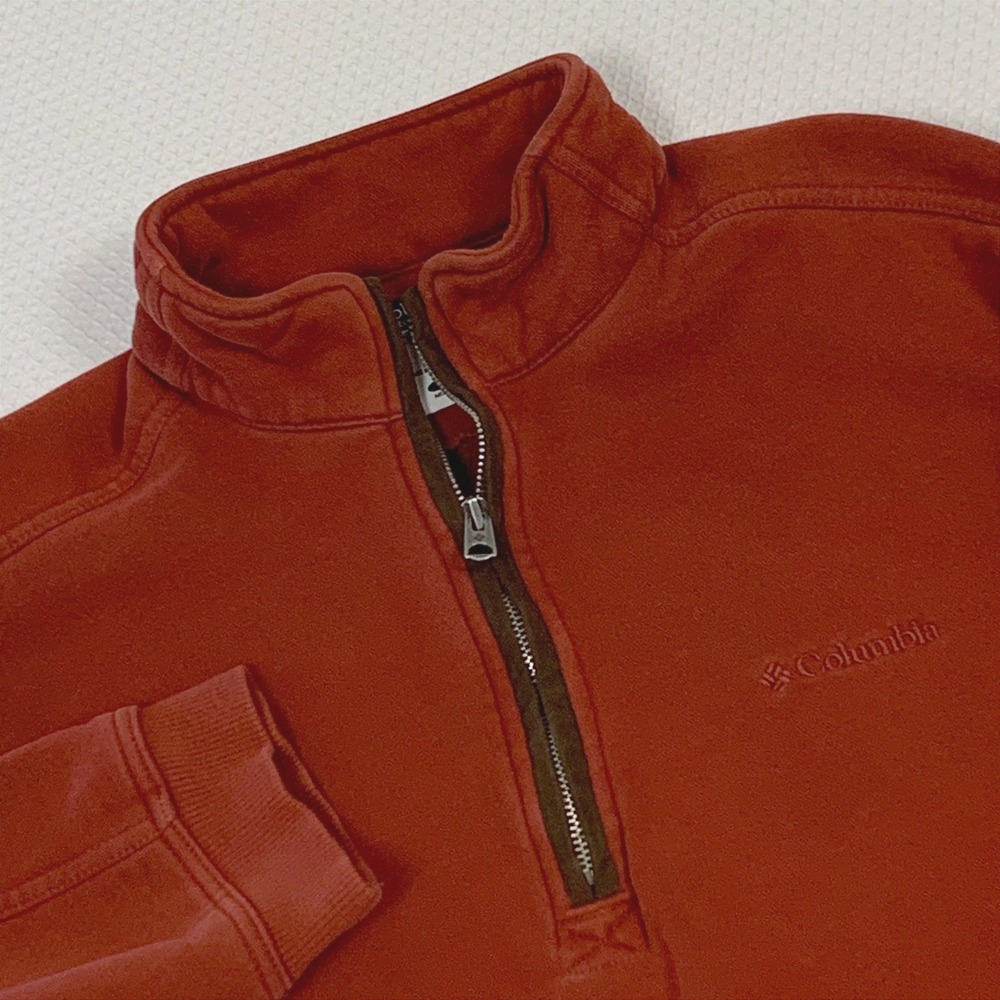 Columbia Men's Large Rust Red Quarter Zip Fleece Pullover Sleeve Pocket